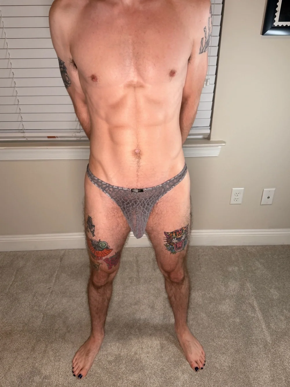 Men's Gray Lace Low-Rise Thong Underwear